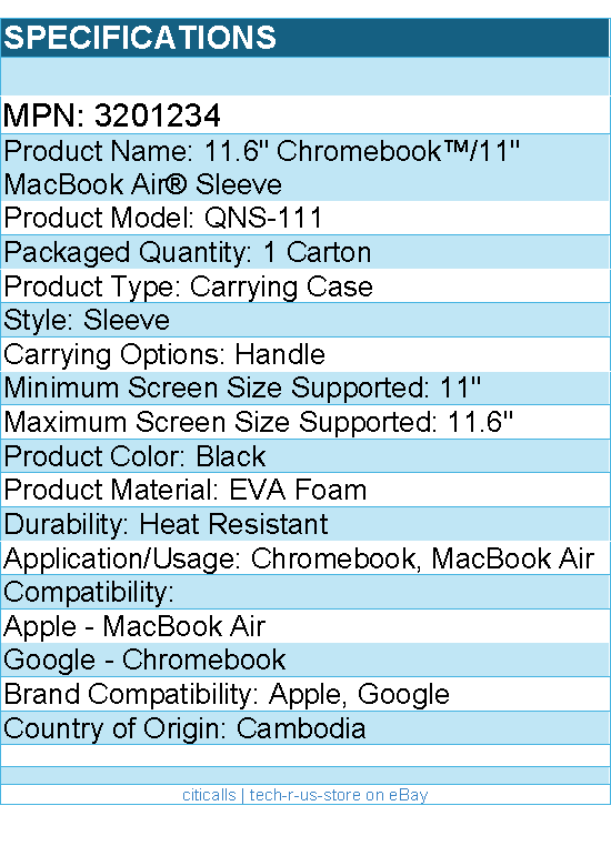 Case Logic 3201234 Carrying Case (Sleeve) for 11" to 11.6" Chromebook