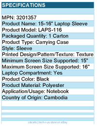 Case Logic 3201357 LAPS-116 Carrying Case (Sleeve) for 15" to 16" Notebook