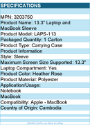 Case Logic 3203750 LAPS-113 Carrying Case (Sleeve) for 13.3" Notebook, MacBook