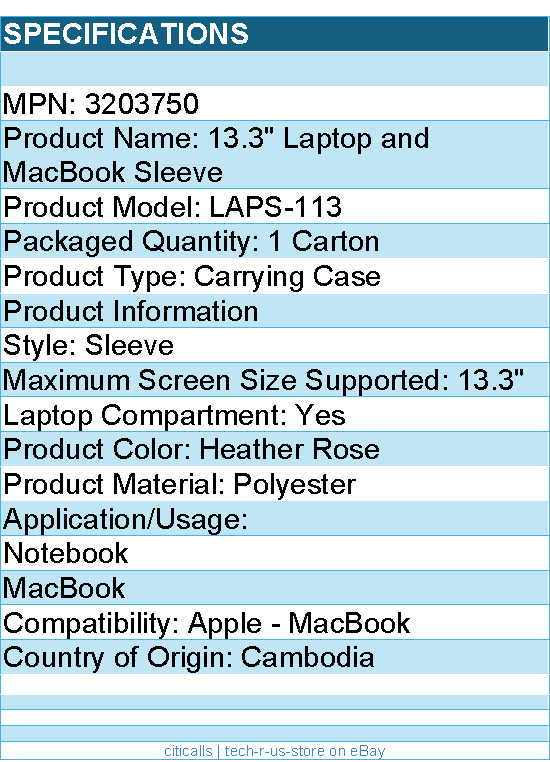 Case Logic 3203750 LAPS-113 Carrying Case (Sleeve) for 13.3" Notebook, MacBook