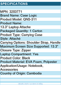 Case Logic 3203771 QNS-311 Carrying Case (AttachÃ©) for 13.3" Notebook
