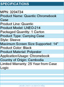 Case Logic 3204734 Quantic LNEO-214 Carrying Case (Sleeve) for 14" Chromebook