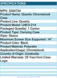 Case Logic 3204734 Quantic LNEO-214 Carrying Case (Sleeve) for 14" Chromebook
