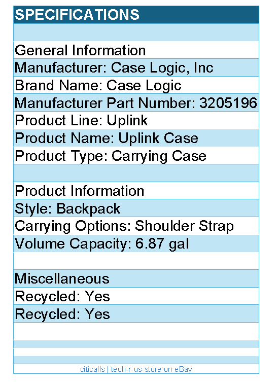 Case Logic 3205196 Uplink Carrying Case (Backpack) - Shoulder Strap