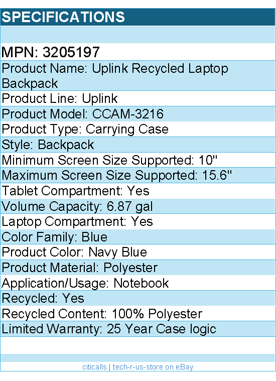 Case Logic 3205197 Uplink Carrying Case (Backpack) for 10" to 15.6" Notebook