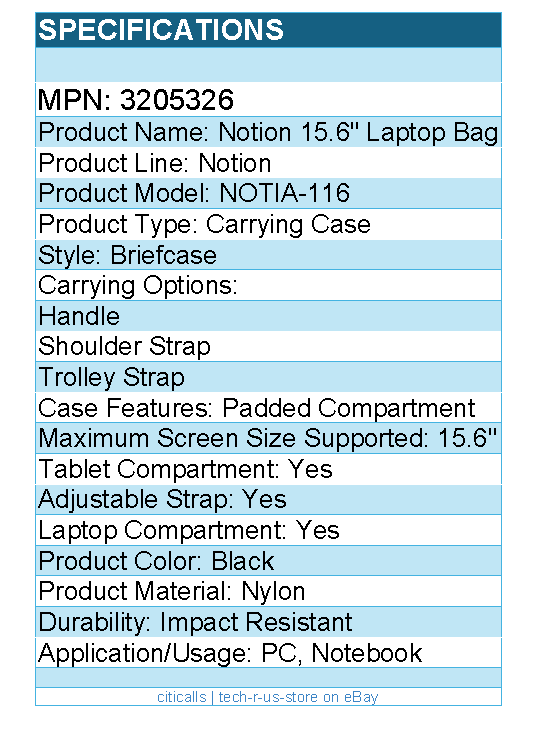 Case Logic 3205326 Notion Carrying Case (Briefcase) for 15.6" PC, Notebook