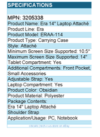 Case Logic 3205338 Era Carrying Case (AttachÃ©) for 10.5" to 14" PC, Notebook