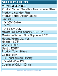 Ergotron 33-387-085 Neo-Flex Touchscreen Stand - Up to 27" Screen Support -Black