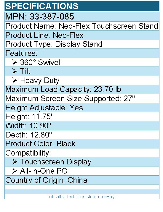 Ergotron 33-387-085 Neo-Flex Touchscreen Stand - Up to 27" Screen Support -Black