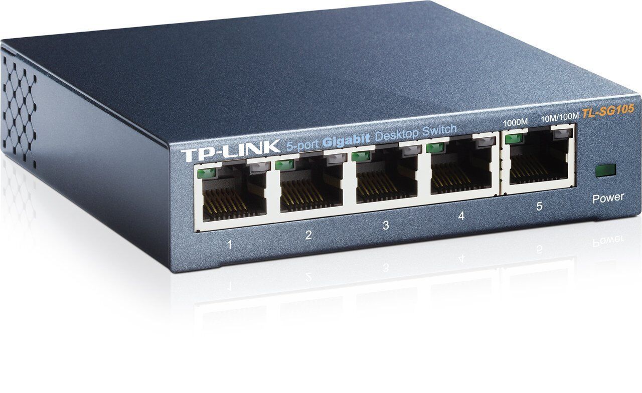 TP-LINK TL-SG105 5 Ports Gigabit Steel Case Switch QoS 10/100/1000Mbps PlugnPlay