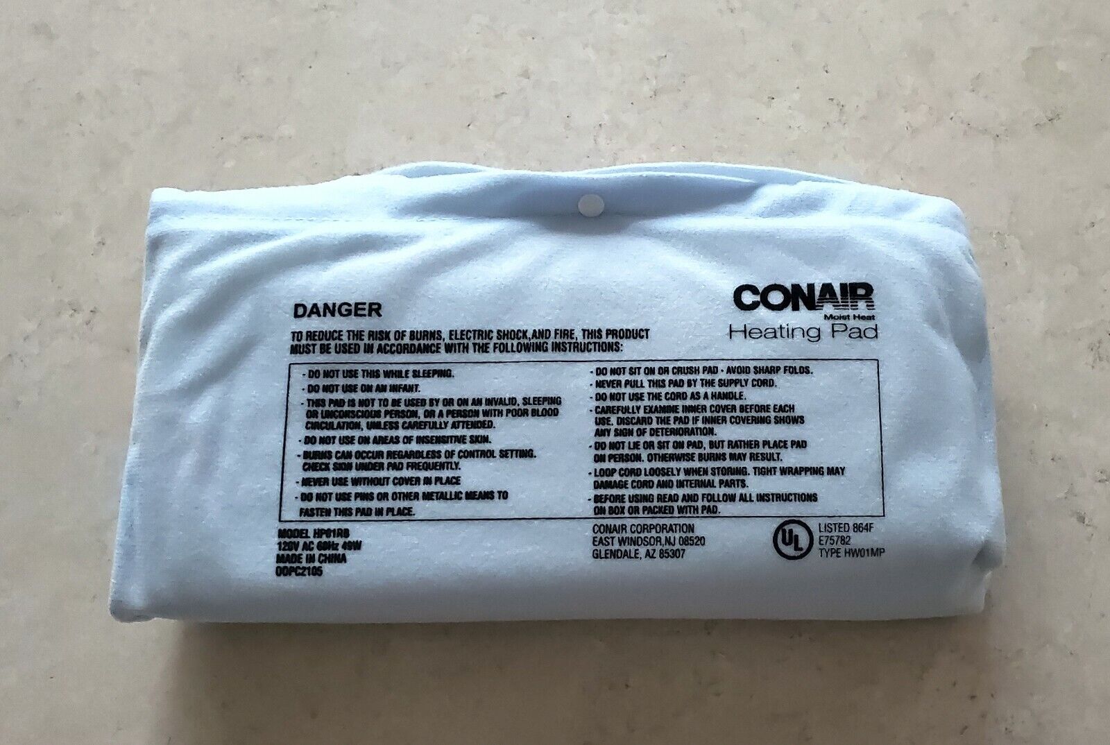 Conair HP01RBRR Electric Heating Pad Moist Absorbent Sponge Washable 12" x 15"