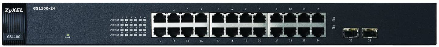 ZyXEL GS1100-24 Fanless Gigabit Unmanaged Ethernet Switch 24 Ports RJ-45 2 SFP