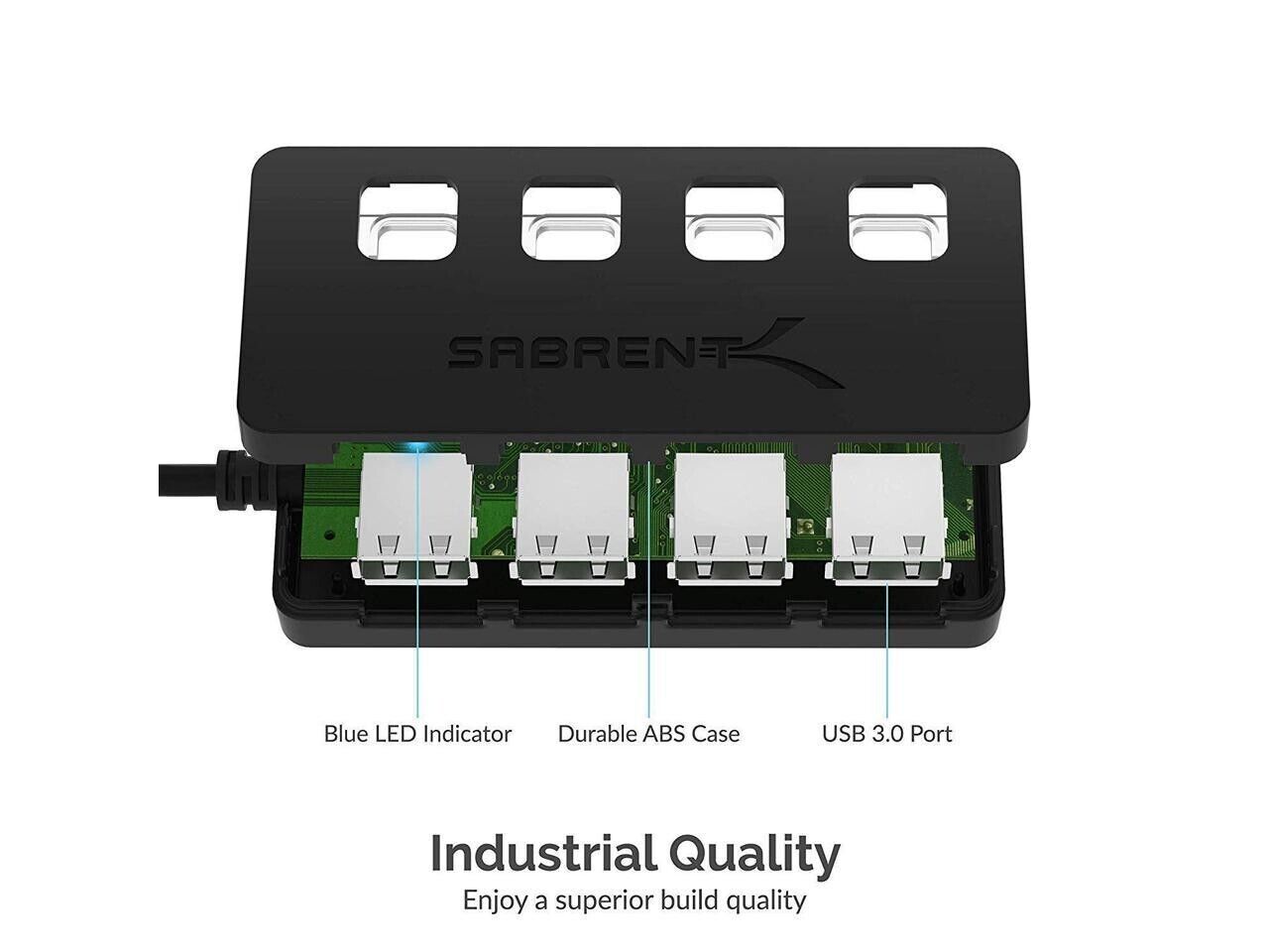 Sabrent HB-UM43 4-Port USB 3.0 Portable thin HUB with Power Switches