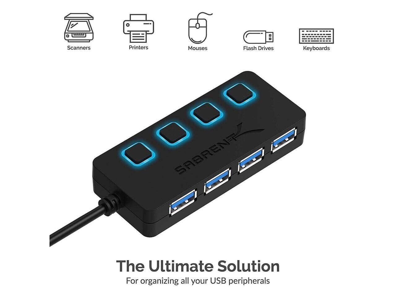 Sabrent HB-UM43 4-Port USB 3.0 Portable thin HUB with Power Switches