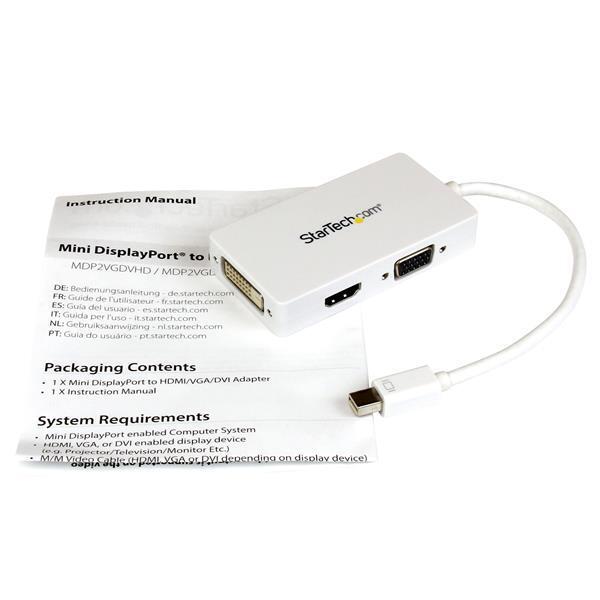 Startech MDP2VGDVHDW 3-in-1 Mini DisplayPort to VGA DVI HDMI Converter White