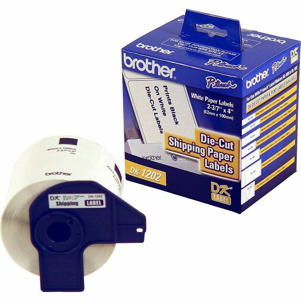 Brother DK1202 Shipping White Paper Labels - 4" Width x 2.40" Length - 300 /Roll