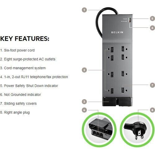 Belkin BE108200-06 8-Outlet 3240 Joules SurgeMaster 8 Receptacle(s) - 3550 J