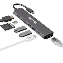 Plugable USBC-7IN1E 7-in-1 USB C Hub Multiport Adapter w Ethernet Turns a Single