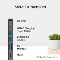 Plugable USBC-7IN1E 7-in-1 USB C Hub Multiport Adapter w Ethernet Turns a Single