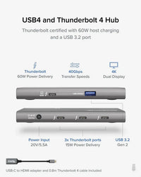 Plugable USB4-HUB3A USB4 Hub, 5-in-1 Thunderbolt 4 Hub with 60W Charging, Single