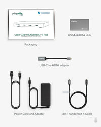 Plugable USB4-HUB3A USB4 Hub, 5-in-1 Thunderbolt 4 Hub with 60W Charging, Single