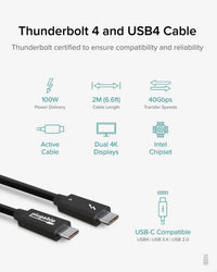 Plugable TBT4-40G2M Thunderbolt 4 Cable [Thunderbolt Certified] - 2M/6.4ft, 100W