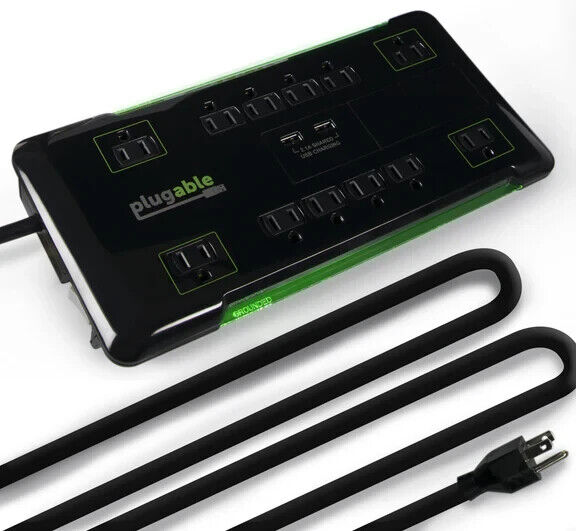 Plugable PS12-USB25 Surge Protector Power Strip with USB and 12 AC Outlets