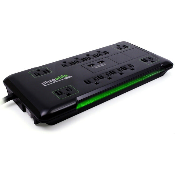 Plugable PS12-USB2B Surge Protector Power Strip with USB and 12 AC Outlets