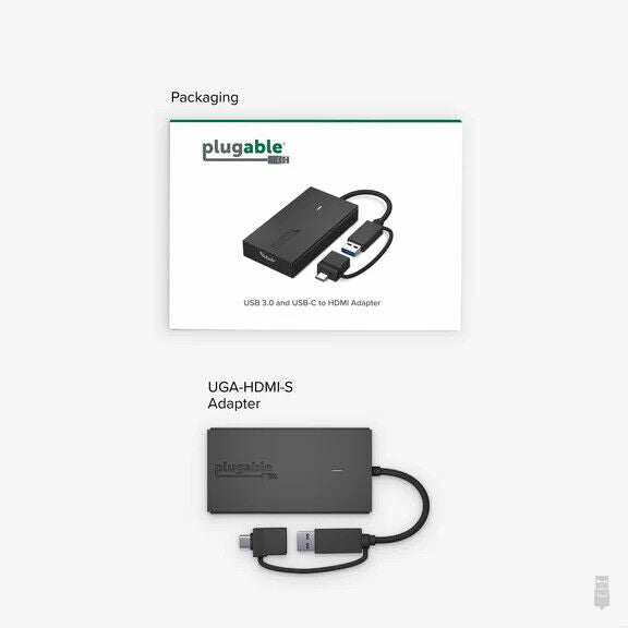 Plugable UGA-HDMI-S HDMI/USB/USB-C Audio/Video Adapter - 1 x USB 3.0 Type A