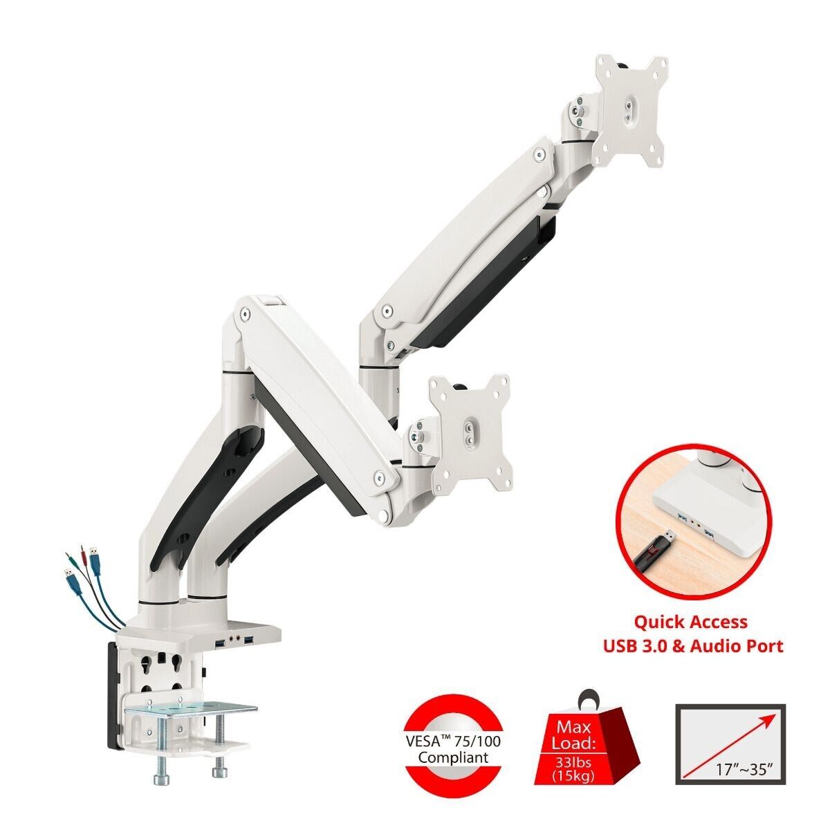 SIIG CE-MT3211-S1 Dual Monitor Aluminum Heavy Duty Desk Mount with USB
