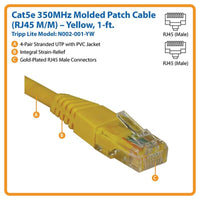 Tripp Lite N002-001-YW 1ft Cat5e / Cat5 350MHz Molded Patch Cable RJ45 M/M