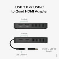 Plugable USBC-768H4 USB 3.0 or USB C to HDMI Adapter Extends to 4x Monitors,