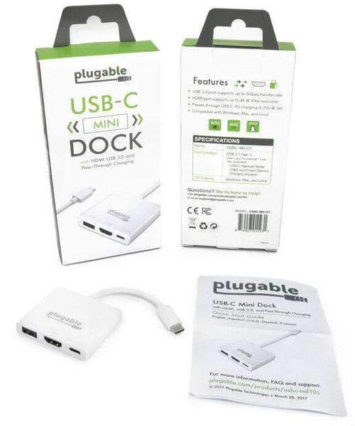 Plugable USBC-MD101 USB C Mini Dock with HDMI, USB 3.0 and Pass-Through Charging