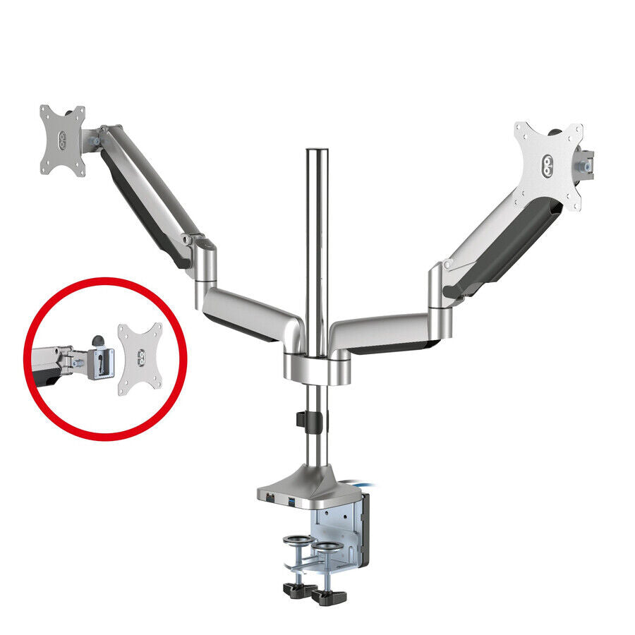 SIIG CE-MT2X11-S1 Dual Monitor Gas Spring Desk Mount with USB Port - 17" to 32"
