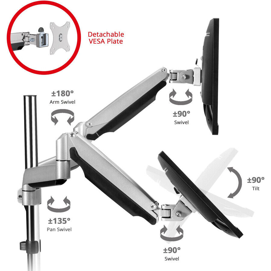 SIIG CE-MT2X11-S1 Dual Monitor Gas Spring Desk Mount with USB Port - 17" to 32"