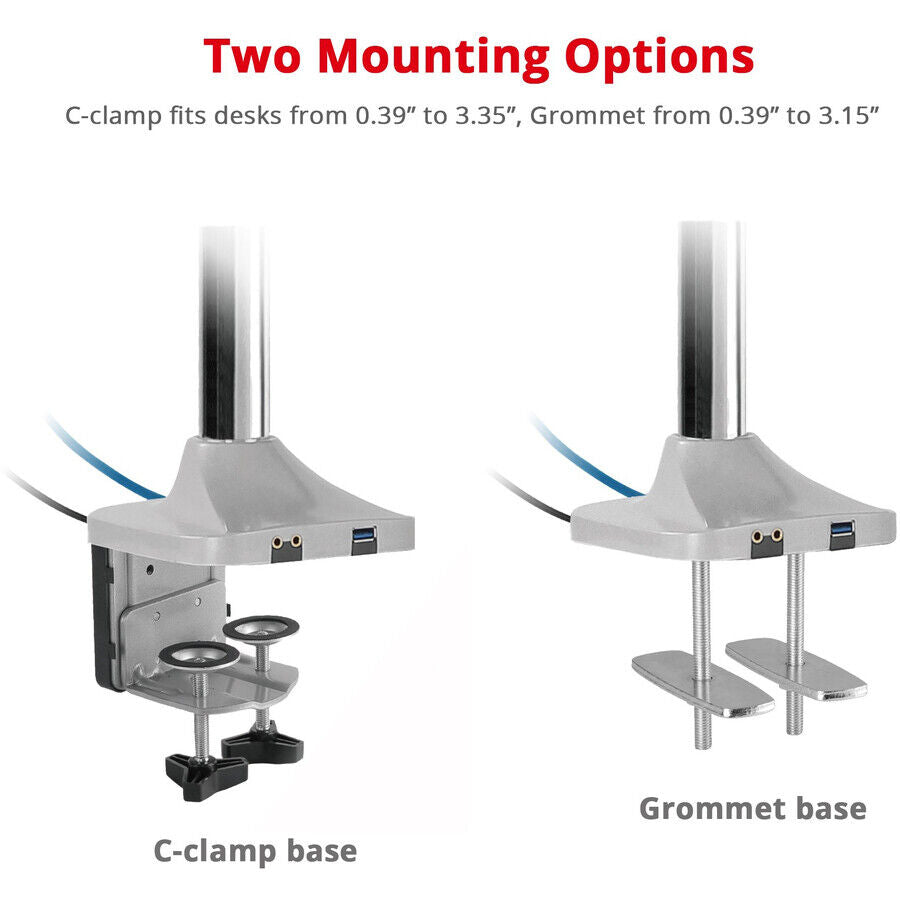 SIIG CE-MT2X11-S1 Dual Monitor Gas Spring Desk Mount with USB Port - 17" to 32"