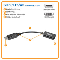 Tripp Lite P136-06N-H2V2LB 6IN DisplayPort 1.2 to HDMI 2.0 Active Adapter BLACK