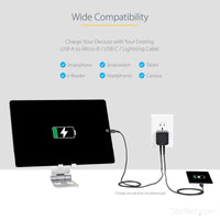StarTech USB2PACUBK 2Port USB Wall Charger, 17W Wall Charger Hub(2.4A & 1A port)