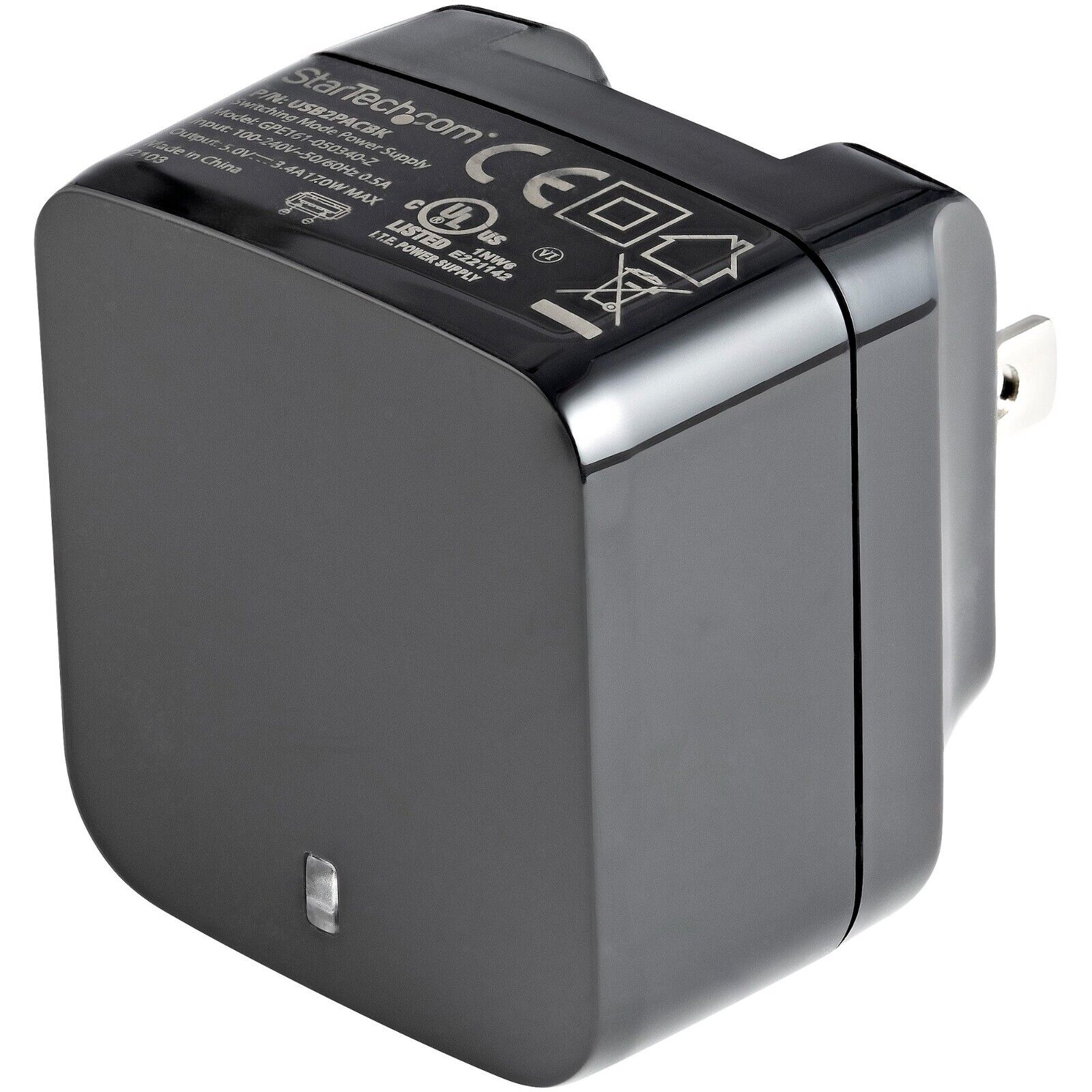 StarTech USB2PACUBK 2Port USB Wall Charger, 17W Wall Charger Hub(2.4A & 1A port)