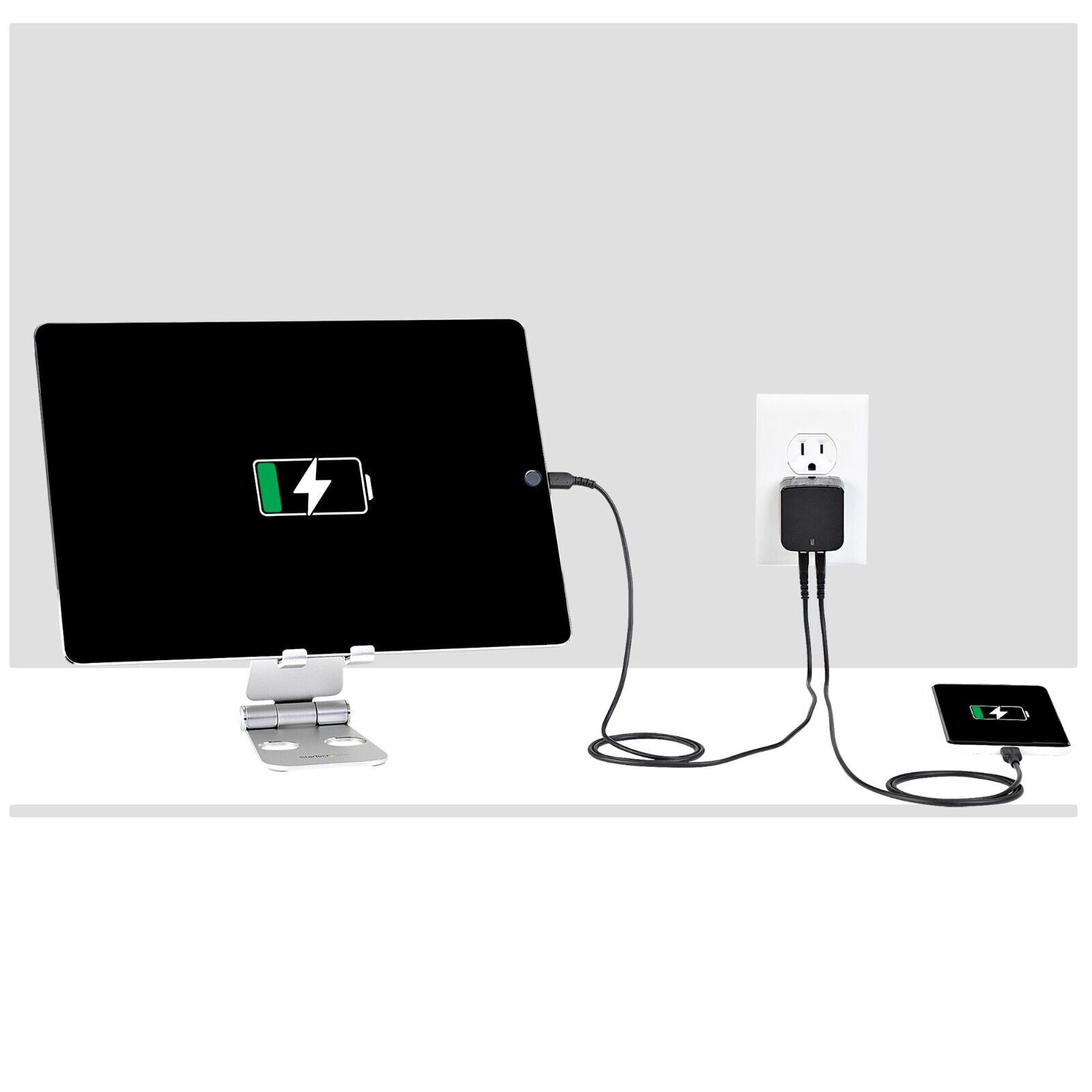StarTech USB2PACUBK 2Port USB Wall Charger, 17W Wall Charger Hub(2.4A & 1A port)