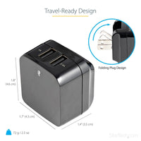 StarTech USB2PACUBK 2Port USB Wall Charger, 17W Wall Charger Hub(2.4A & 1A port)