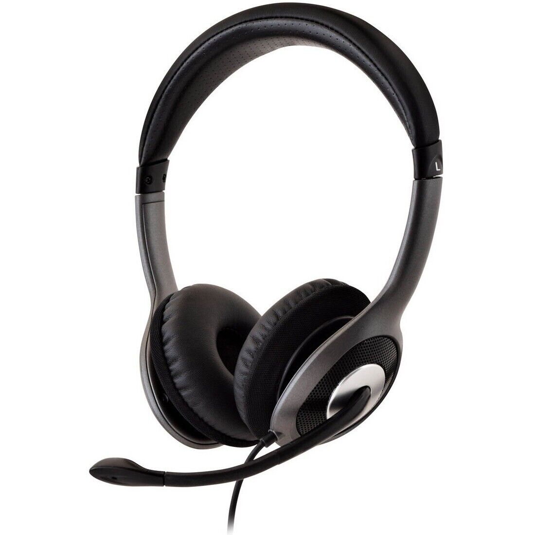 V7 HU521-2NP Deluxe USB Stereo Headphones with Microphone Gray Black w 6FT Cord