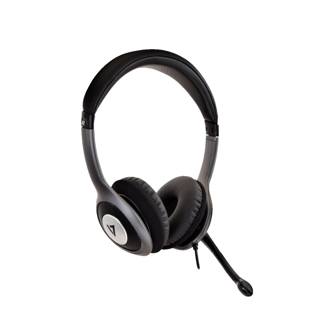 V7 HU521-2NP Deluxe USB Stereo Headphones with Microphone Gray Black w 6FT Cord