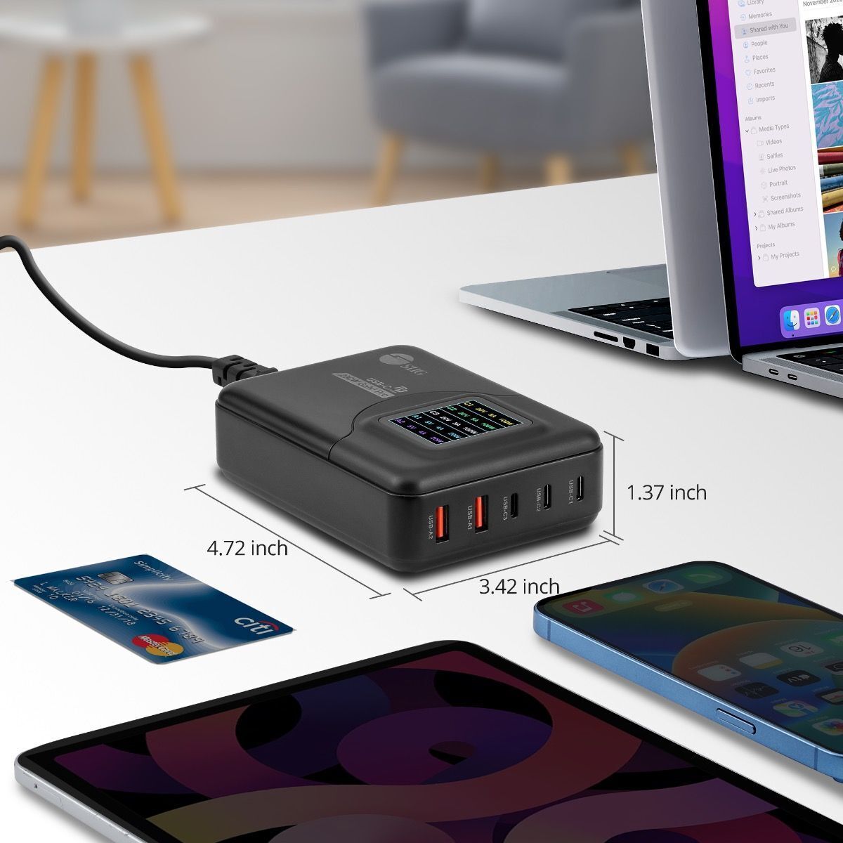 SIIG AC-PW1Y11-S1 200W GaN PD Charger with Charging Display- 3C2A