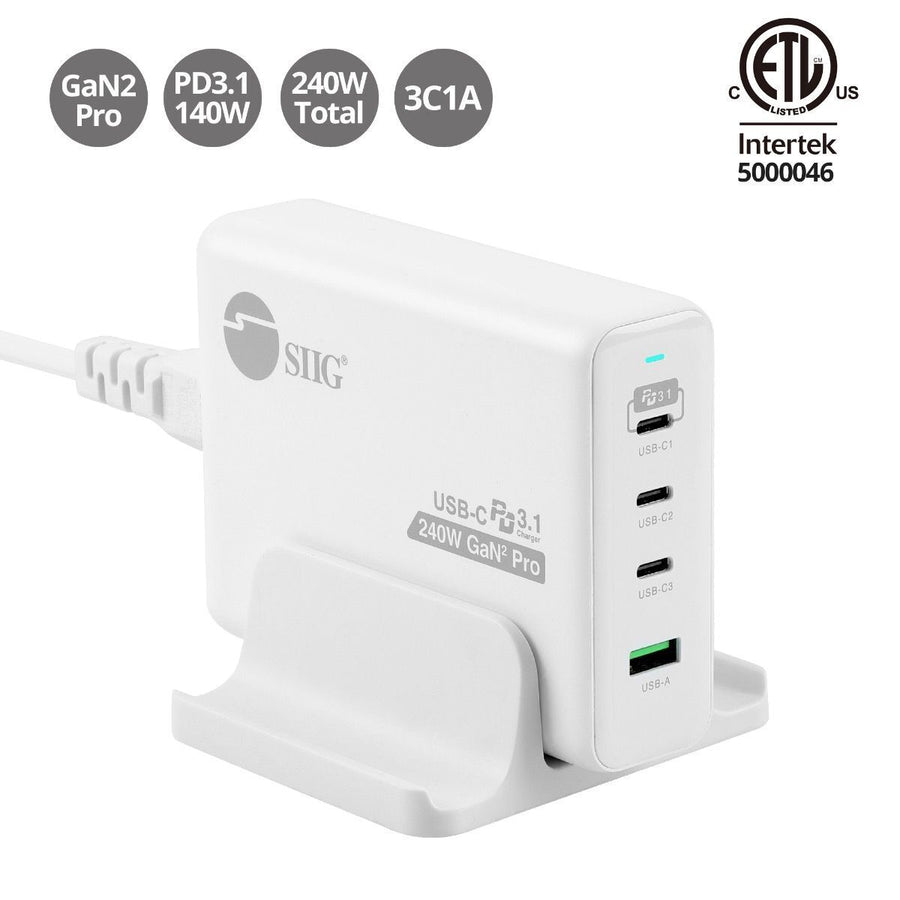 SIIG AC-PW1X11-S1 240W GaN PD 3.1 Charger - 3C1A - Portable USB Type-C Charger