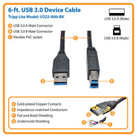 Tripp Lite U322-006-BK 6ft USB 3.0 SuperSpeed Device Cable 5 Gbps