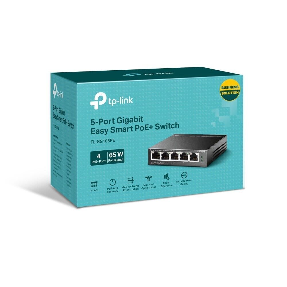 TP-Link TL-SG105PE 5-Port Gigabit 802.11af/at PoE+ Easy Smart Switch 65W Power