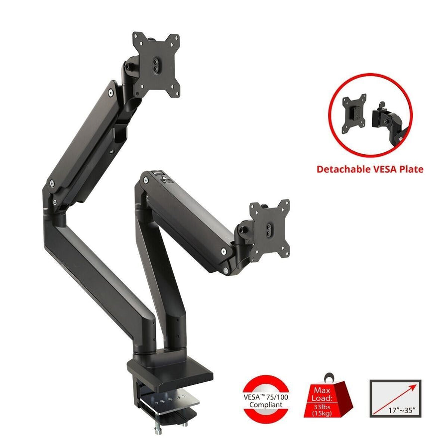 SIIG CE-MT3011-S1 Dual HeavyDuty Premium Aluminum Gas Spring Desk Mount 35