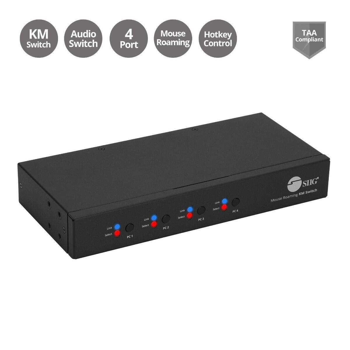 SIIG JU-SW4311-S1 4-Port Roaming KM Switch with USB 2.0 Hub Retail