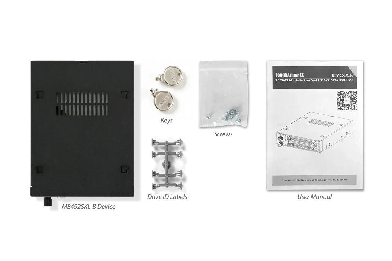 ICY DOCK MB492SKL-B ToughArmor Industrial Full Metal 2x 2.5" SATA SAS HDD SSD